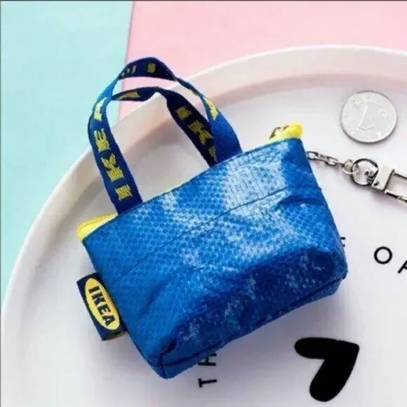 IKEA Knölig Zipper Coin Novelty Mini Shopper Blue Bag Key Chain Airpods Holder - Picture 4 of 5